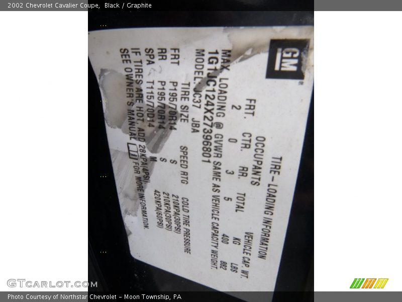 Black / Graphite 2002 Chevrolet Cavalier Coupe
