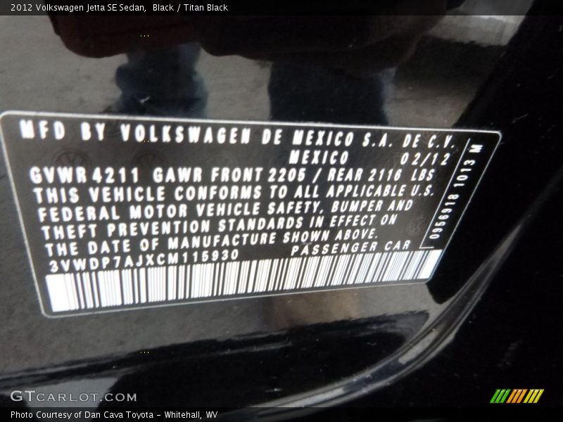 Black / Titan Black 2012 Volkswagen Jetta SE Sedan