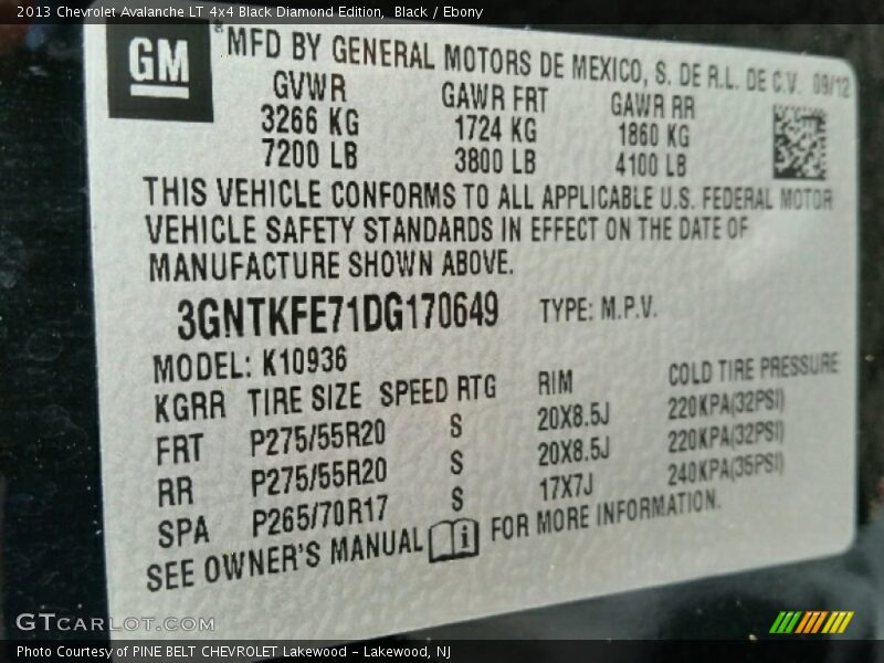Black / Ebony 2013 Chevrolet Avalanche LT 4x4 Black Diamond Edition