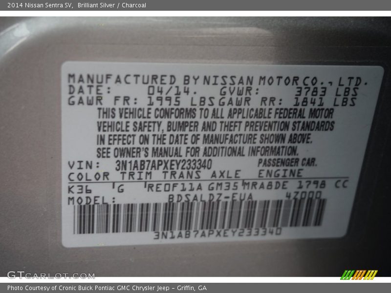 Brilliant Silver / Charcoal 2014 Nissan Sentra SV