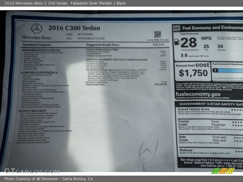 Palladium Silver Metallic / Black 2016 Mercedes-Benz C 300 Sedan