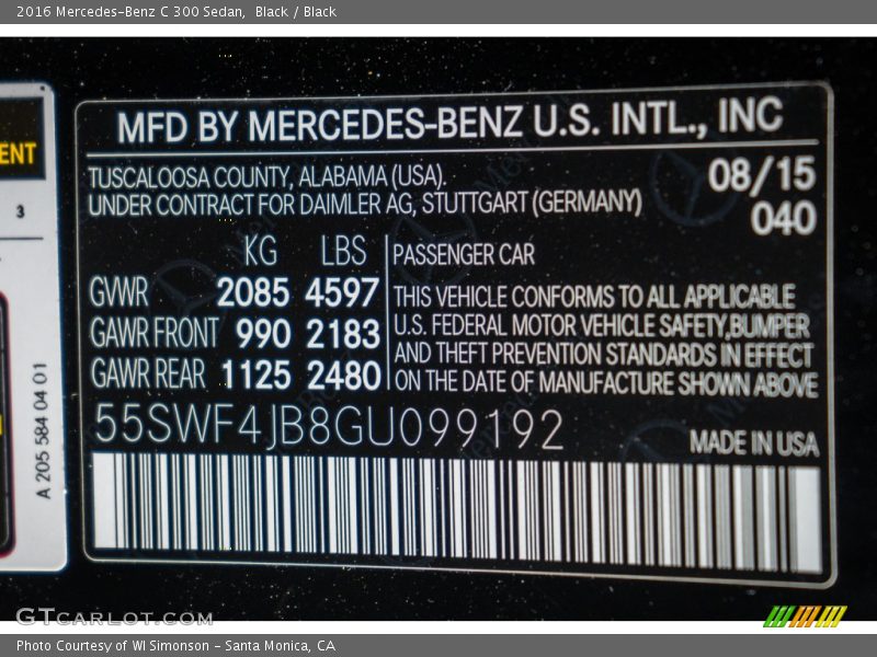 Black / Black 2016 Mercedes-Benz C 300 Sedan