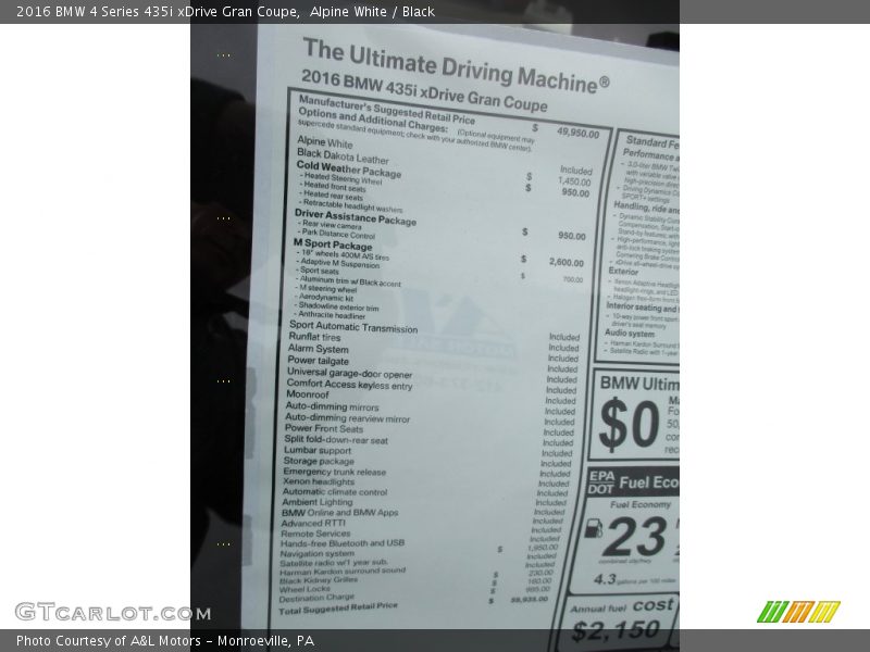 Alpine White / Black 2016 BMW 4 Series 435i xDrive Gran Coupe
