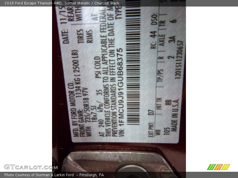Sunset Metallic / Charcoal Black 2016 Ford Escape Titanium 4WD