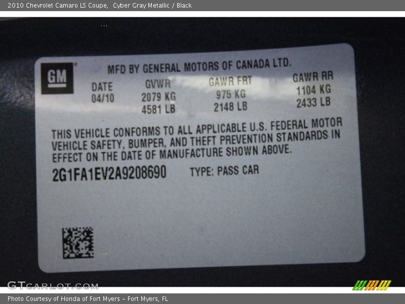 Cyber Gray Metallic / Black 2010 Chevrolet Camaro LS Coupe