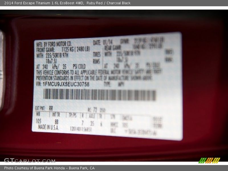 Ruby Red / Charcoal Black 2014 Ford Escape Titanium 1.6L EcoBoost 4WD