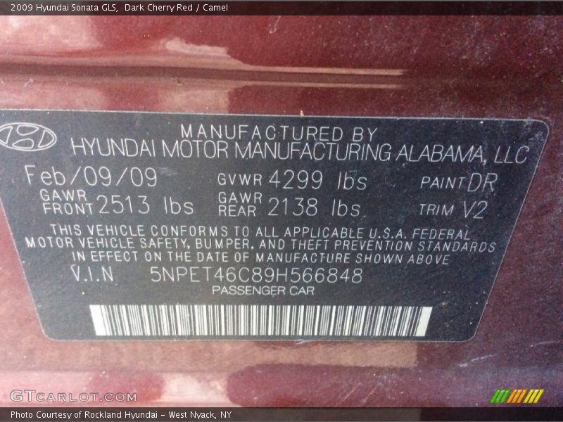 Dark Cherry Red / Camel 2009 Hyundai Sonata GLS
