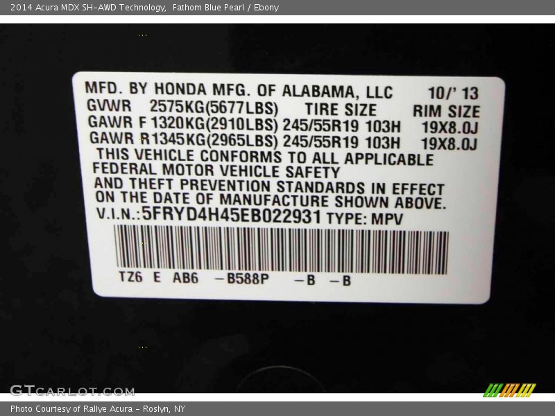 Fathom Blue Pearl / Ebony 2014 Acura MDX SH-AWD Technology