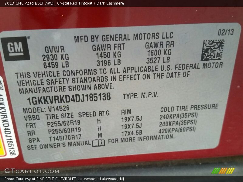 Crystal Red Tintcoat / Dark Cashmere 2013 GMC Acadia SLT AWD