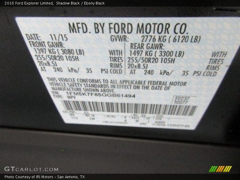 Shadow Black / Ebony Black 2016 Ford Explorer Limited