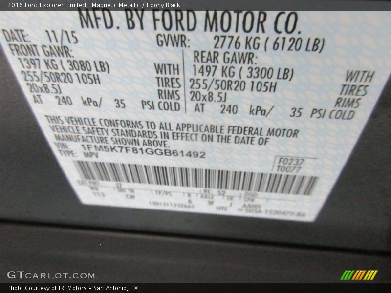 Magnetic Metallic / Ebony Black 2016 Ford Explorer Limited
