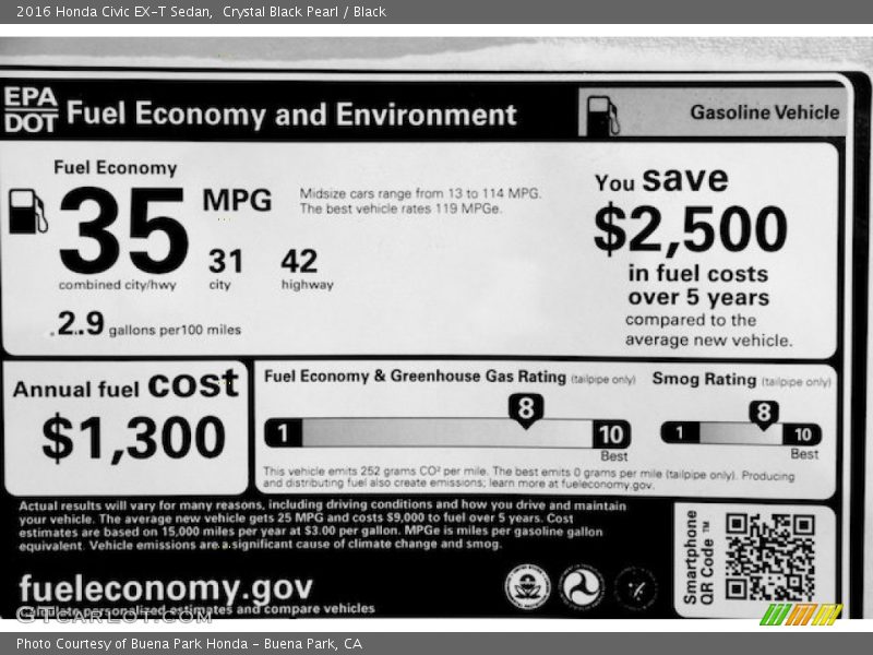 Crystal Black Pearl / Black 2016 Honda Civic EX-T Sedan