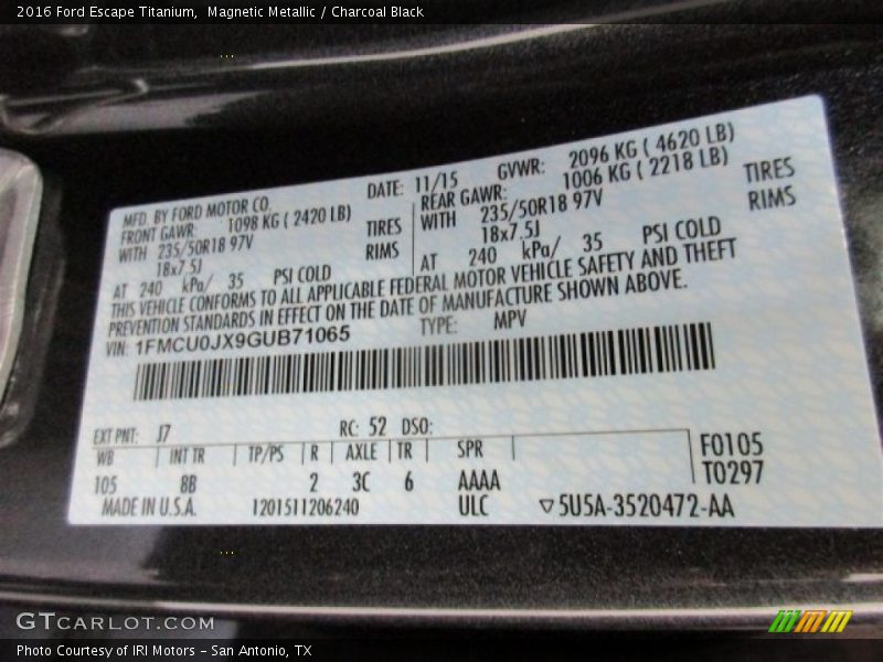 Magnetic Metallic / Charcoal Black 2016 Ford Escape Titanium