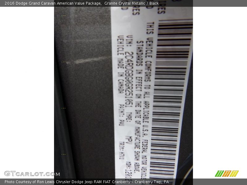 Granite Crystal Metallic / Black 2016 Dodge Grand Caravan American Value Package