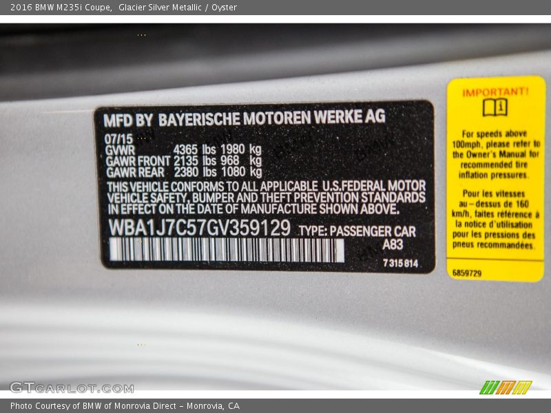 2016 M235i Coupe Glacier Silver Metallic Color Code A83