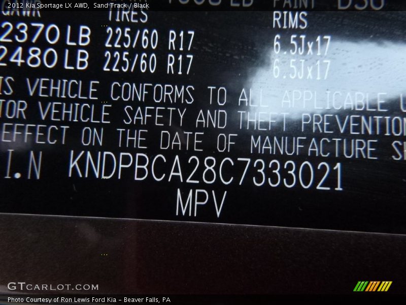 Sand Track / Black 2012 Kia Sportage LX AWD