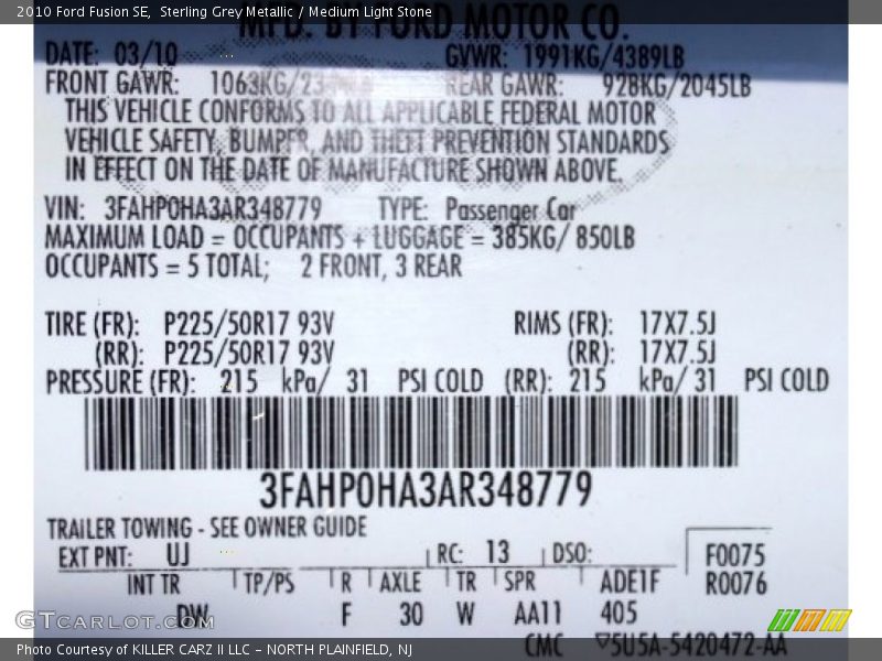 Sterling Grey Metallic / Medium Light Stone 2010 Ford Fusion SE