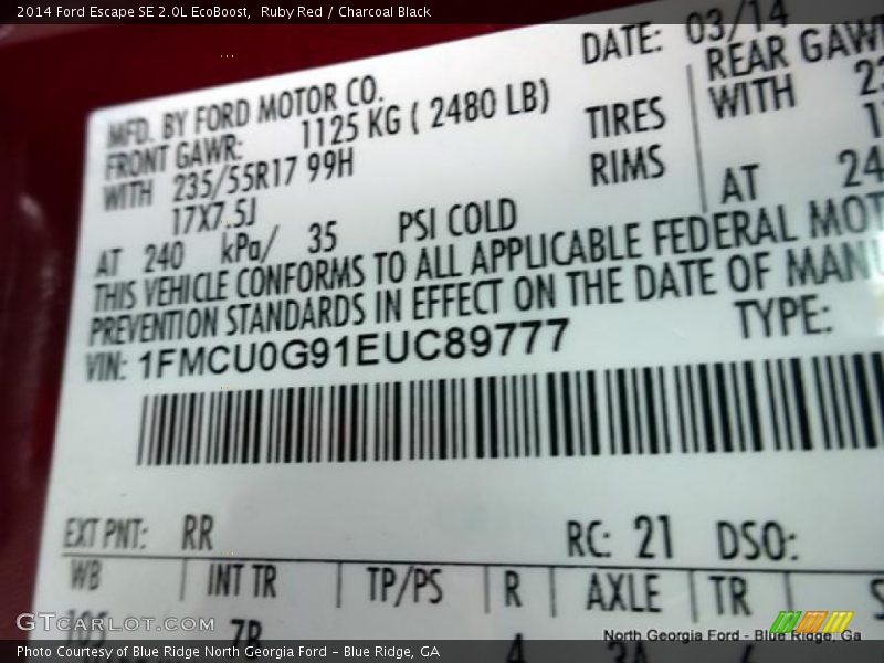 Ruby Red / Charcoal Black 2014 Ford Escape SE 2.0L EcoBoost