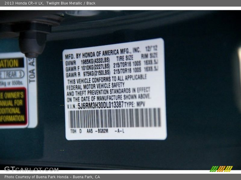 Twilight Blue Metallic / Black 2013 Honda CR-V LX