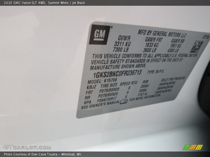 Summit White / Jet Black 2015 GMC Yukon SLT 4WD