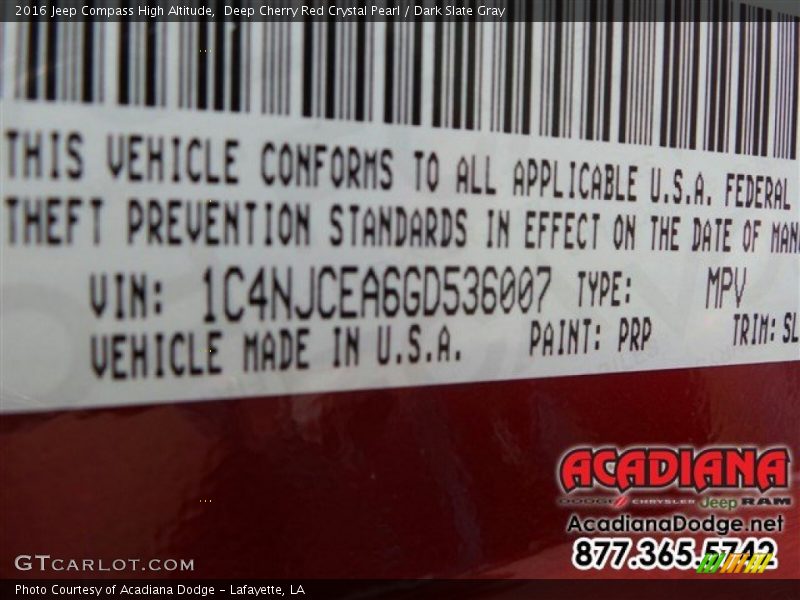Deep Cherry Red Crystal Pearl / Dark Slate Gray 2016 Jeep Compass High Altitude