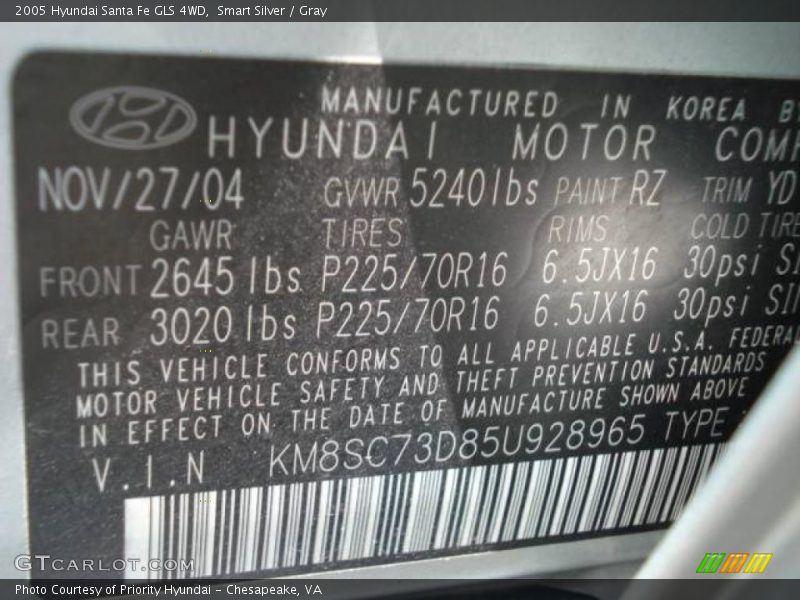 Smart Silver / Gray 2005 Hyundai Santa Fe GLS 4WD