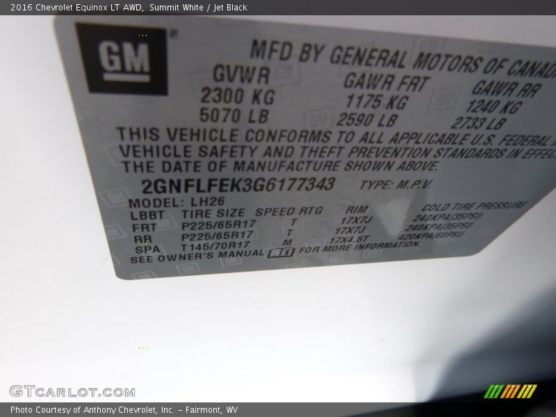 Summit White / Jet Black 2016 Chevrolet Equinox LT AWD