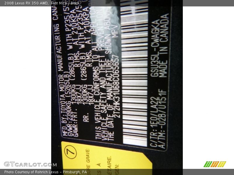 Flint Mica / Black 2008 Lexus RX 350 AWD