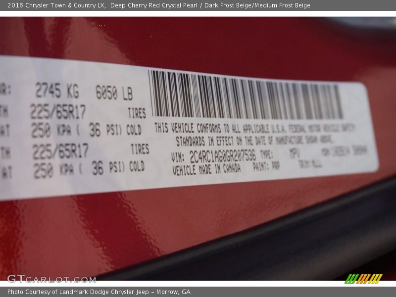 Deep Cherry Red Crystal Pearl / Dark Frost Beige/Medium Frost Beige 2016 Chrysler Town & Country LX