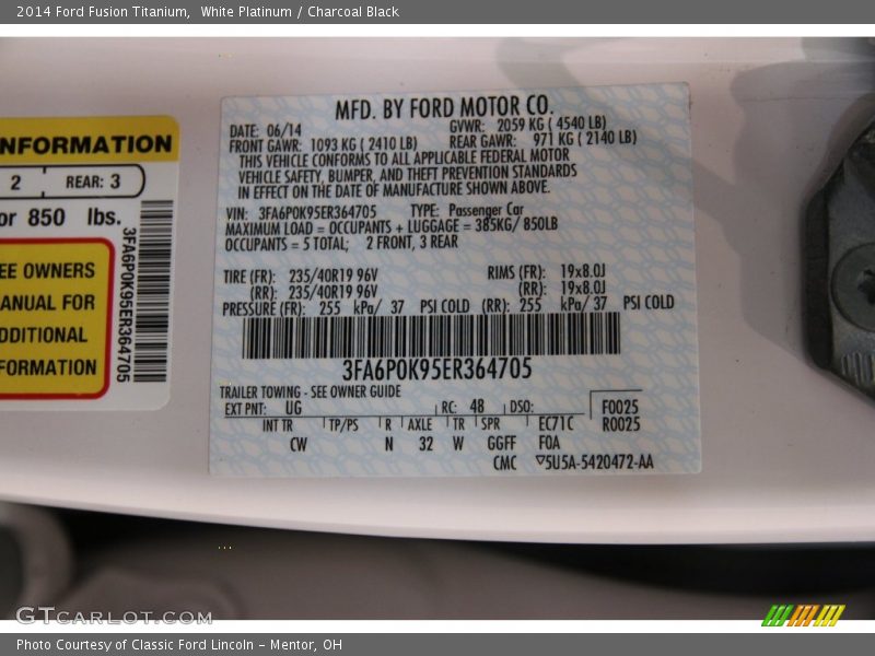 White Platinum / Charcoal Black 2014 Ford Fusion Titanium