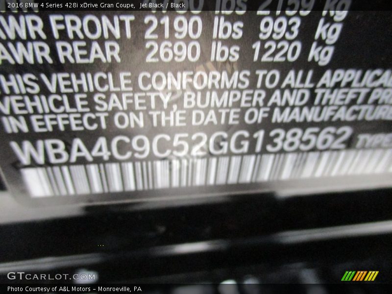 Jet Black / Black 2016 BMW 4 Series 428i xDrive Gran Coupe