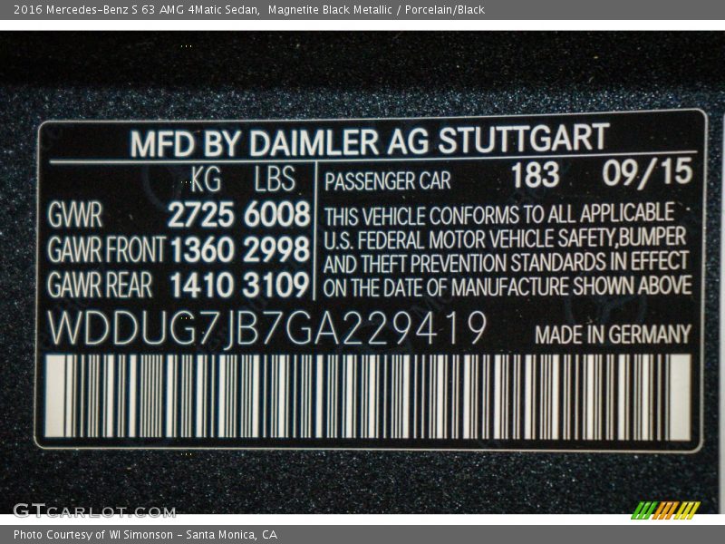 2016 S 63 AMG 4Matic Sedan Magnetite Black Metallic Color Code 183