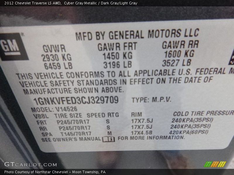 Cyber Gray Metallic / Dark Gray/Light Gray 2012 Chevrolet Traverse LS AWD