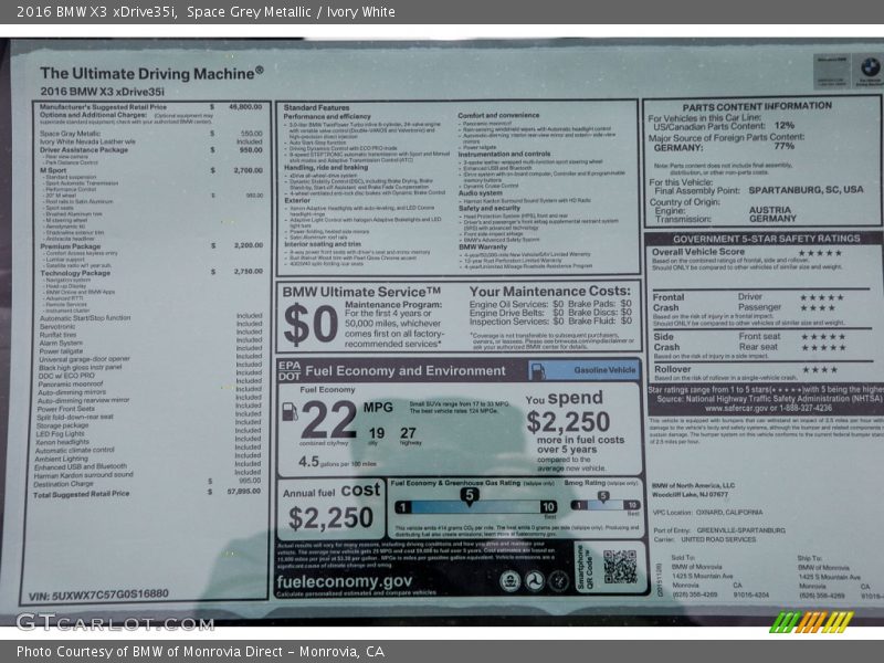 Space Grey Metallic / Ivory White 2016 BMW X3 xDrive35i