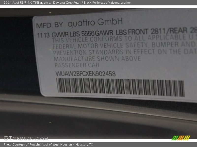 Daytona Grey Pearl / Black Perforated Valcona Leather 2014 Audi RS 7 4.0 TFSI quattro