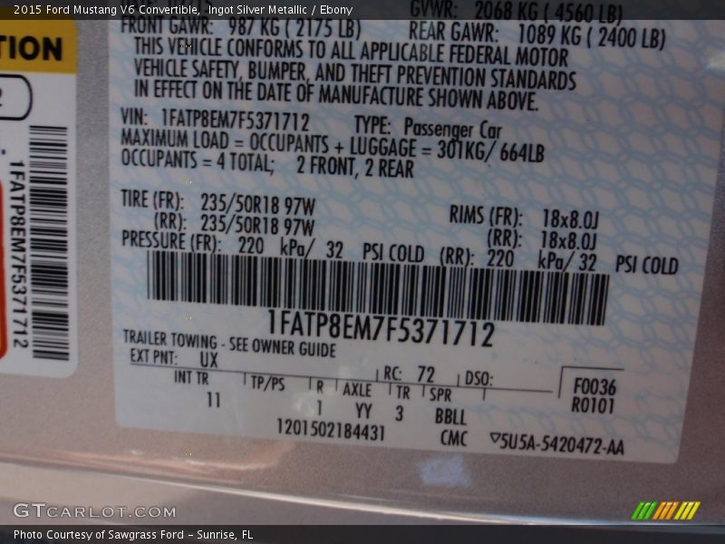 Ingot Silver Metallic / Ebony 2015 Ford Mustang V6 Convertible