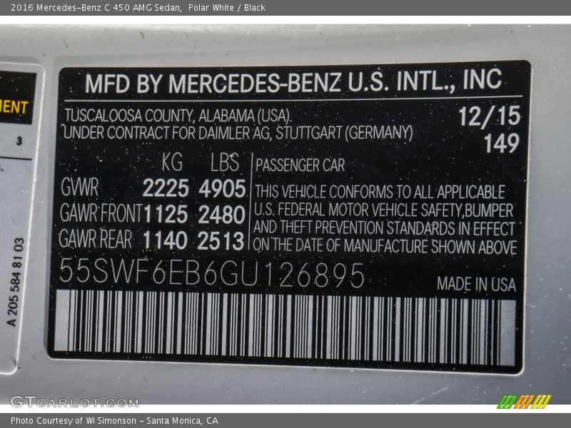 Polar White / Black 2016 Mercedes-Benz C 450 AMG Sedan
