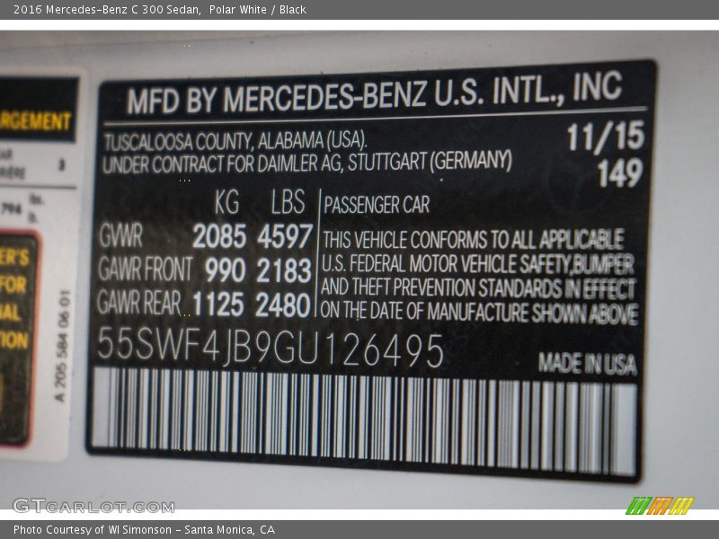 Polar White / Black 2016 Mercedes-Benz C 300 Sedan