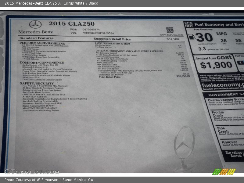 Cirrus White / Black 2015 Mercedes-Benz CLA 250