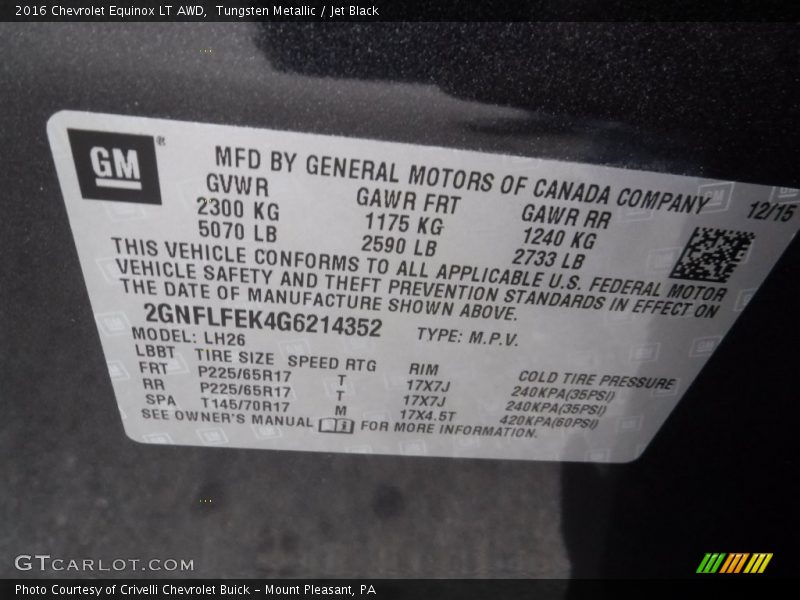 Tungsten Metallic / Jet Black 2016 Chevrolet Equinox LT AWD