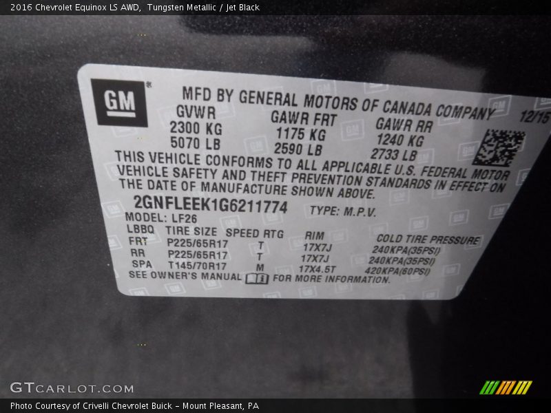 Tungsten Metallic / Jet Black 2016 Chevrolet Equinox LS AWD