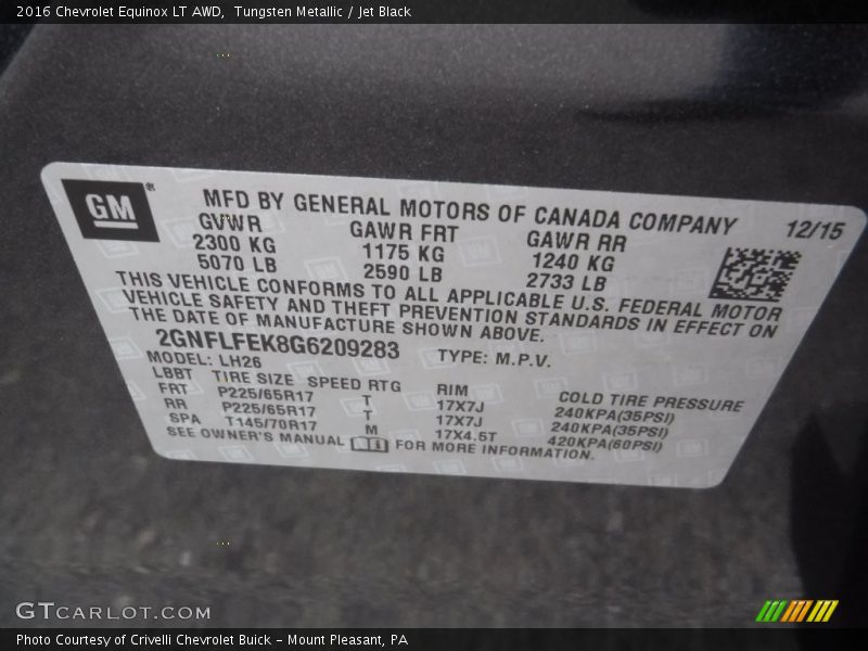 Tungsten Metallic / Jet Black 2016 Chevrolet Equinox LT AWD