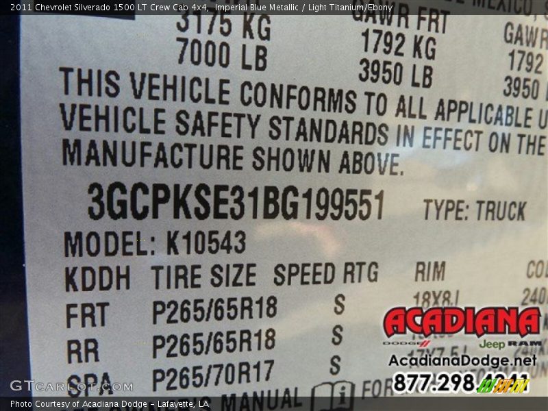 Imperial Blue Metallic / Light Titanium/Ebony 2011 Chevrolet Silverado 1500 LT Crew Cab 4x4