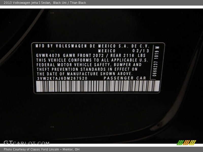 Black Uni / Titan Black 2013 Volkswagen Jetta S Sedan