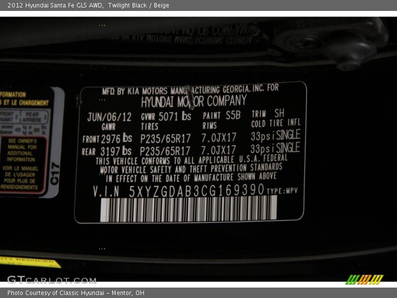 Twilight Black / Beige 2012 Hyundai Santa Fe GLS AWD