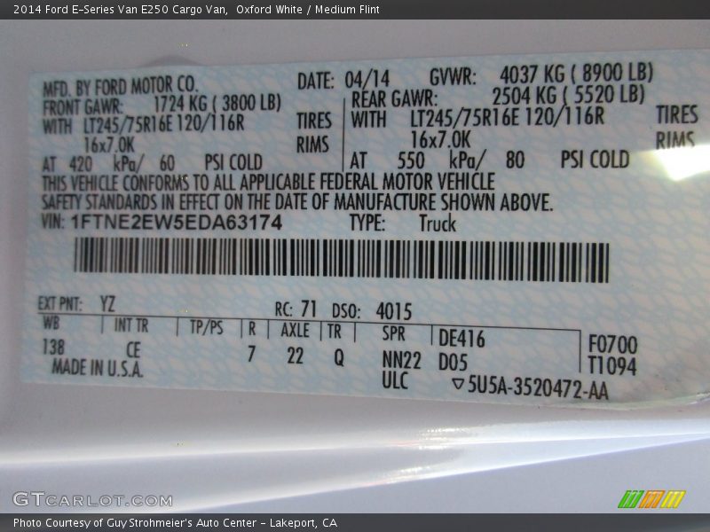 Oxford White / Medium Flint 2014 Ford E-Series Van E250 Cargo Van