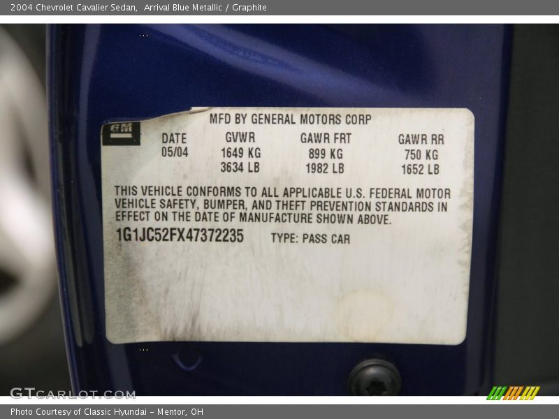 Arrival Blue Metallic / Graphite 2004 Chevrolet Cavalier Sedan
