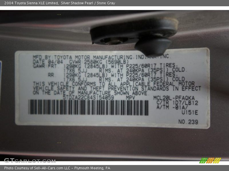 Silver Shadow Pearl / Stone Gray 2004 Toyota Sienna XLE Limited