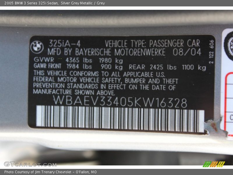 Silver Grey Metallic / Grey 2005 BMW 3 Series 325i Sedan