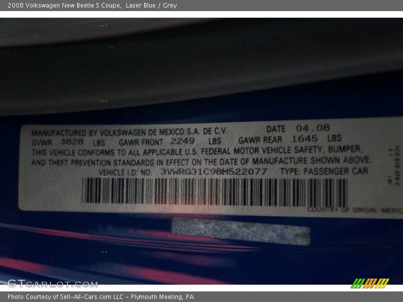 Laser Blue / Grey 2008 Volkswagen New Beetle S Coupe